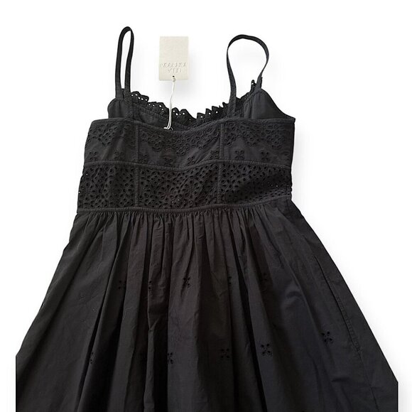 ULLA JOHNSON Celestia Broderie Anglaise Cotton Midi Dress, Black, Size 4, NWT - Picture 8 of 16